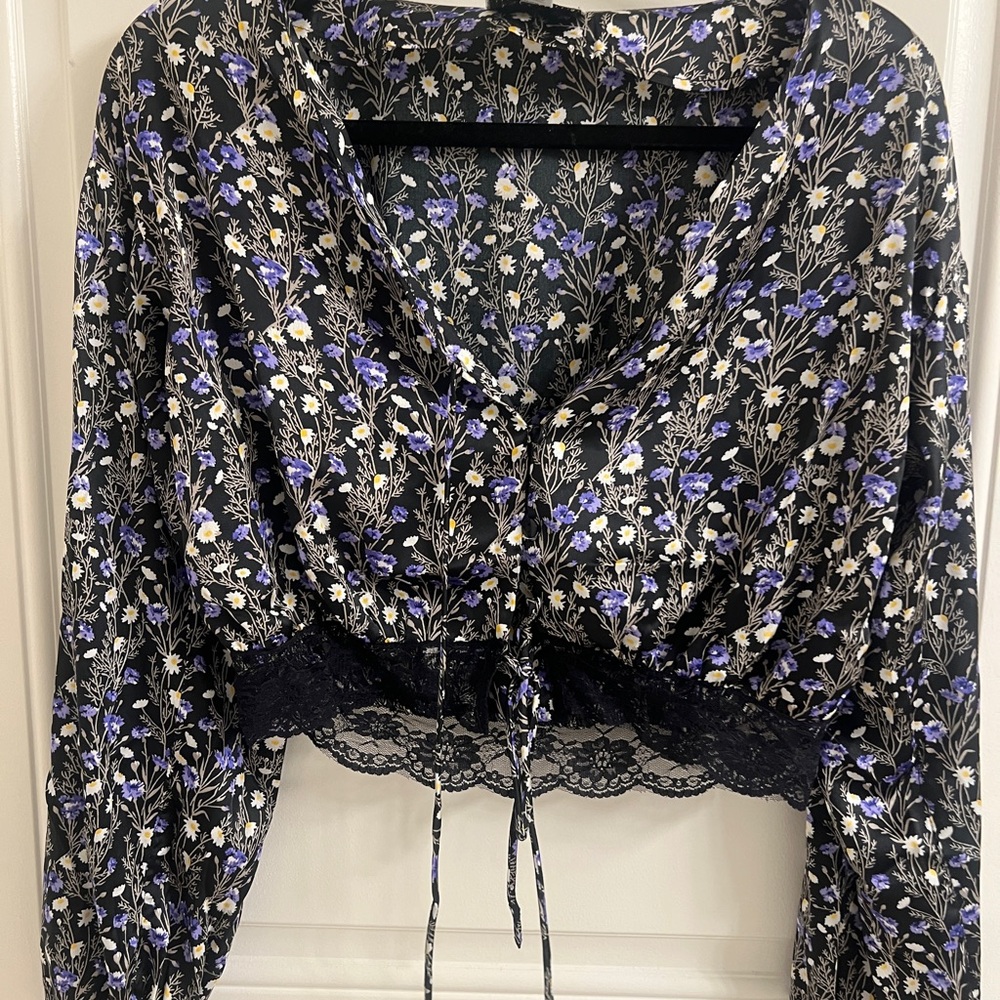 Topshop Black and Purple Floral Blouse